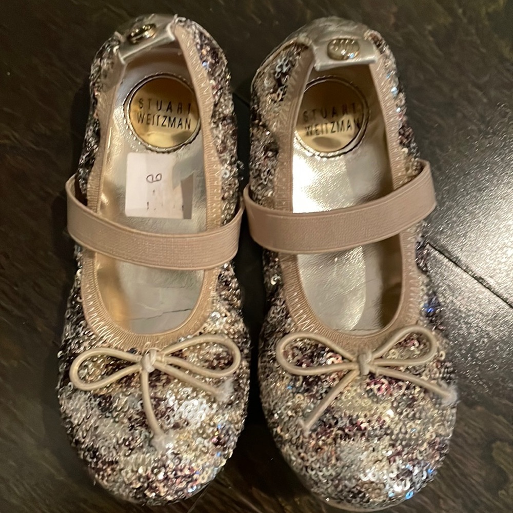 Stuart Weitzman Adrienne Girls Gold Sequin Rounded Toe Ballet Flats size 11